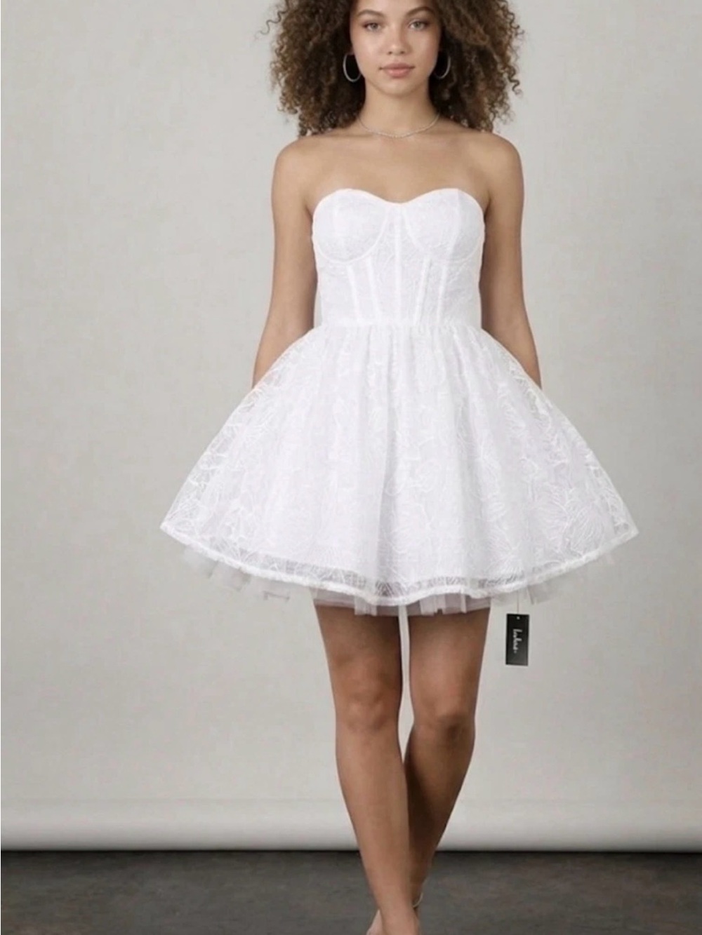 Lulus White Floral Lace Strapless Mini Dress - Size L - Sweetheart Corset Top